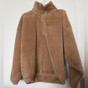 Aritzia TNA Warm Tan Teddy Half Zip Fleece Jacket
